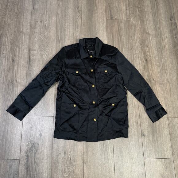 Madewell Double-Faced Satin Safari Jacket WMNS S Black Regular Fit Gold Buttons - Picture 4 of 8